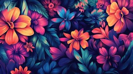 Vector abstract background featuring vibrant and colorful flowers, arranged in a dynamic and artistic pattern, creating a stunning scene