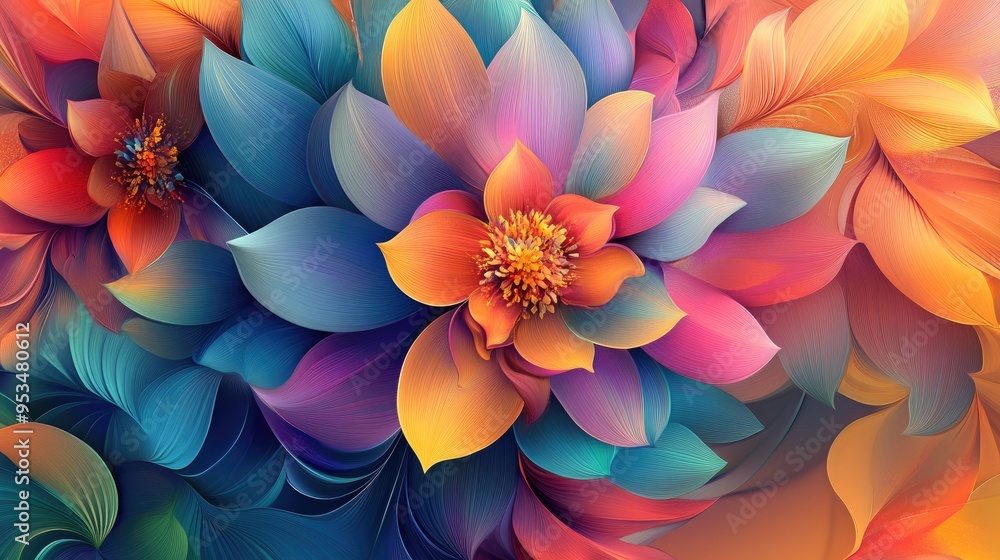Poster vector abstract background with stunning and colorful flowers, arranged in a vibrant and artistic pa
