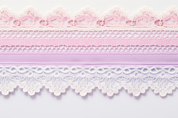 Pink, Purple, and White Lace Trim Background, Delicate Fabric Texture