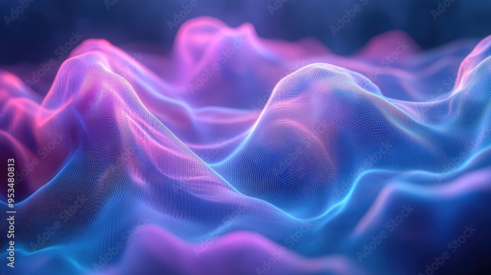 Poster abstract wavy fog rising up, rhythmically arranged on a futuristic fractal background, symbolizing t
