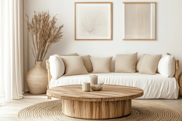 simple and minimalist living room with wooden furniture