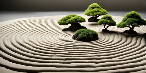 Sands of Time: A Zen Tree's Steadfast Presence in the Gentle Flow of a Zen Garden