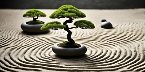 Balancing Forces: A Zen Tree Stands in Stillness Against the Movement of Sweeping Sand Waves