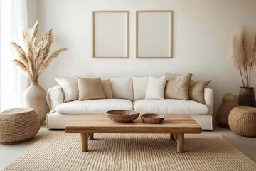 simple and minimalist living room with wooden furniture