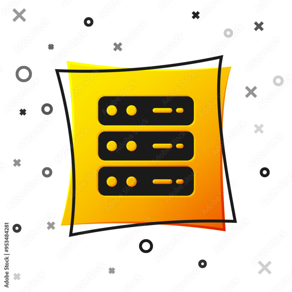 Aufkleber black server, data, web hosting icon isolated on white background. yellow square button. vector