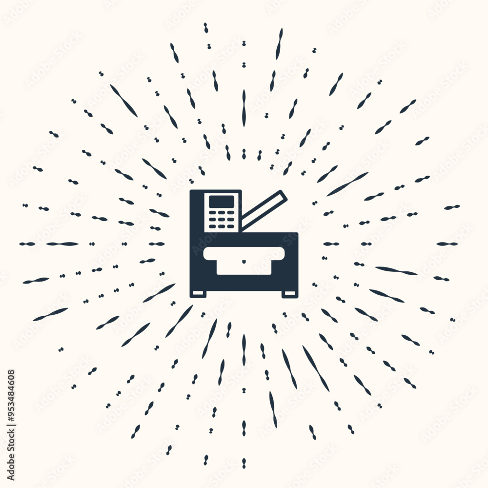 Poster grey office multifunction printer copy machine icon isolated on beige background. abstract circle ra