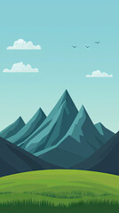 Tranquil Mountain Escape: A Breathtaking View of Serene Peaks and Lush Meadows