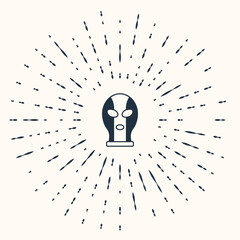 Grey Mexican wrestler icon isolated on beige background. Abstract circle random dots. Vector