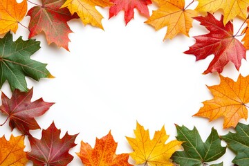 Autumn Maple Leaves Flat Lay White Background created with Generative AI