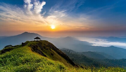 Amazing morning sunrise landscape view from Kerala Thatch Kanpur, beautiful nature scenery best place to travel.