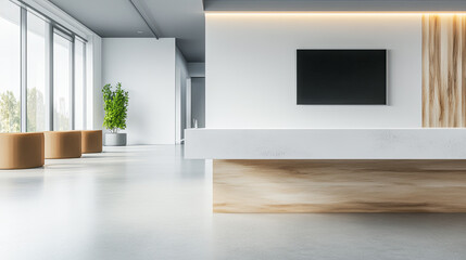 Modern minimalist workplace with natural elements and copyspace