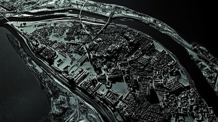 Obraz premium Technical aerial visual, 3D LiDAR GIS aerial map satellite scan model isolated, showing Jalandhar, India. Elevation, topography, render