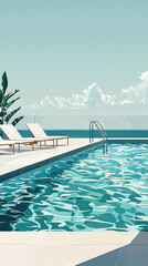 Obraz premium A serene rooftop pool with crystal clear water, inviting you to relax and soak in the sun.