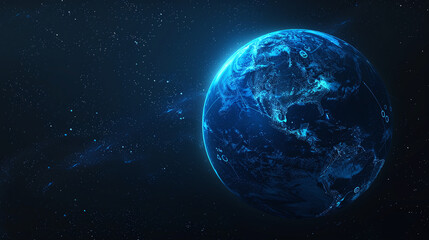 Fototapeta premium 3d render planet earth sphere map on black dark background graphic element for motion graphics globe global world network global communication international shipping technology connected points global