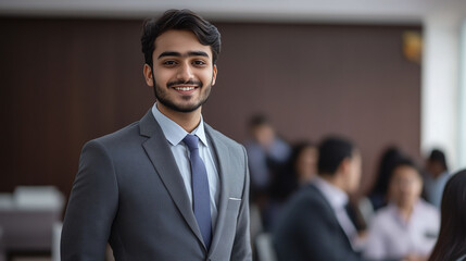 Fototapeta premium Portrait of a young businessman | Professional Indian Businessman in office meeting room | Business man in office meeting room 