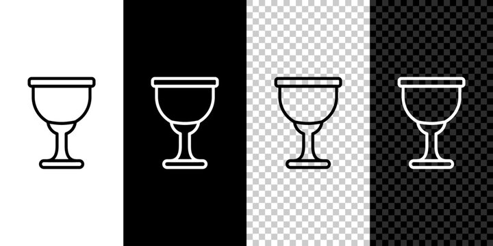 Set line Holy grail or chalice icon isolated on black and white,transparent background. Christian chalice. Christianity icon. Vector