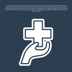 Blue line Heart with a cross icon isolated on blue background. First aid. Healthcare, medical and pharmacy sign. Vector