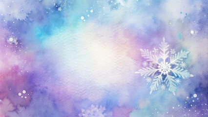 Winter watercolor background with a snowflake in cool blue tones, frosty and serene backdrop with copy space