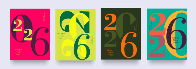 2026 Happy New Year and Merry Christmas. Set Creative Geometric Numbers 2025. Abstract Typography Background for Advertising, Web, Social Media, Banners, Covers, Poster, Card. Vector Illustration.