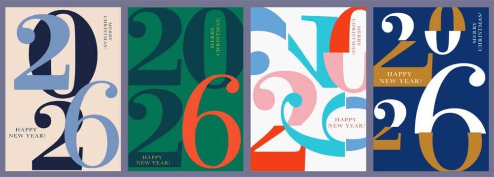 2026 Creativity Geometric Celebration of Happy New Year and Merry Christmas. Abstract Typography for Vibrant Advertising, Web Delights, Social Media Sparks, Banners, Covers, Posters.