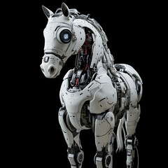 Futuristic white cyborg horse robot set against a dark background image 
