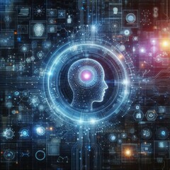 Fototapeta premium Digital backdround ideal for technological operations, neural networks, AI, data transmission and encryption, digital archives, audio and visual representations, scientific research 