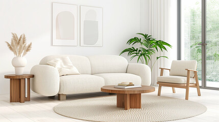 Fototapeta premium Living room furniture with modern decor in home interior featuring cozy design and natural light