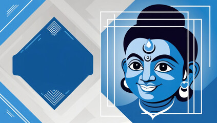 Minimalist blue ganesh illustration with geometric patterns