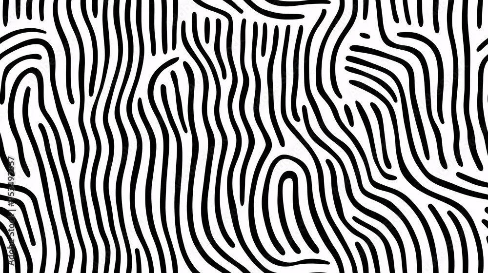 Poster Abstract Black and White Lines Pattern: A seamless, intricate pattern of flowing black lines against a white backdrop. This minimalist and modern design creates a sense of movement, depth