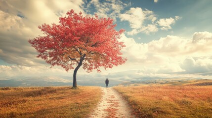 Fototapeta premium Autumn landscape with trees and blue sky wallpaper for stock