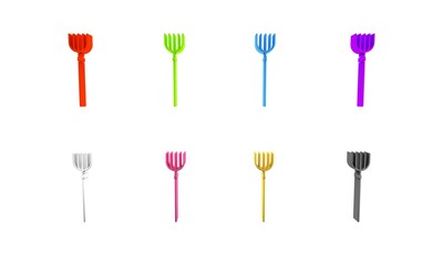 Colorful Garden pitchfork icon isolated on white background. Garden fork sign. Tool for horticulture, agriculture, farming. Minimalism concept. 3D render illustration