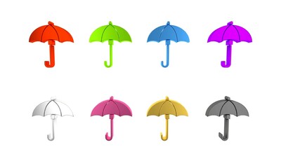 Colorful Umbrella icon isolated on white background. Waterproof icon. Protection, safety, security concept. Water resistant symbol. Minimalism concept. 3D render illustration