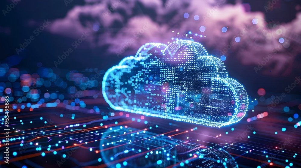 Poster digital cloud data transformation concept showcasing advanced cloud computing technology