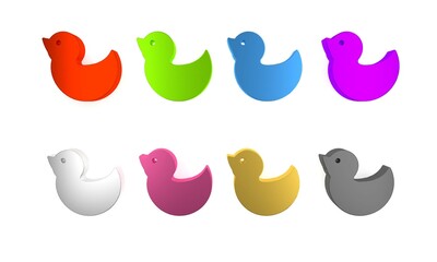 Colorful Rubber duck icon isolated on white background. Minimalism concept. 3D render illustration