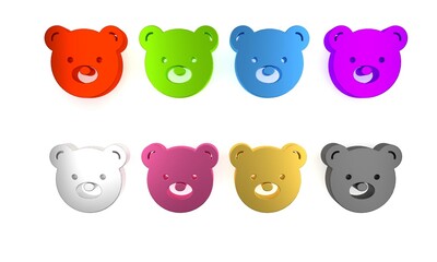 Colorful Teddy bear plush toy icon isolated on white background. Minimalism concept. 3D render illustration