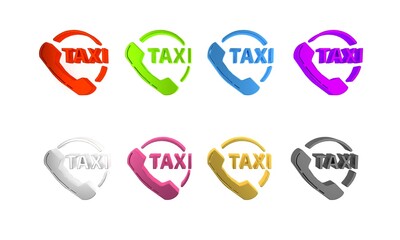 Colorful Taxi call telephone service icon isolated on white background. Taxi for smartphone. Minimalism concept. 3D render illustration