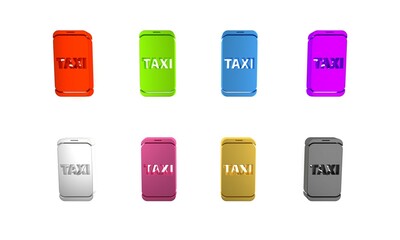 Colorful Taxi call telephone service icon isolated on white background. Taxi for smartphone. Minimalism concept. 3D render illustration