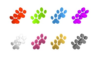 Colorful Paw print icon isolated on white background. Dog or cat paw print. Animal track. Minimalism concept. 3D render illustration