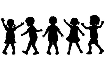 Silhouettes of children playing in different poses vector illustration 