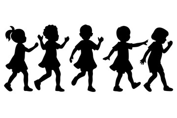 Silhouettes of children playing in different poses vector illustration 