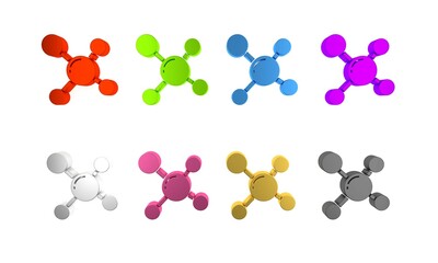 Colorful Molecule icon isolated on white background. Structure of molecules in chemistry, science teachers innovative educational poster. Minimalism concept. 3D render illustration