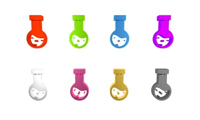 Colorful Test tube and flask chemical laboratory test icon isolated on white background. Laboratory glassware sign. Minimalism concept. 3D render illustration
