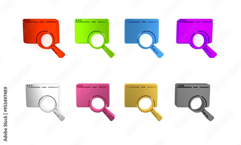 Poster colorful search in a browser window icon isolated on white background. minimalism concept. 3d render