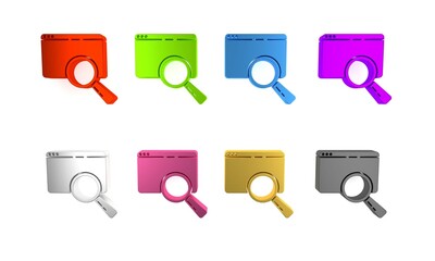 Colorful Search in a browser window icon isolated on white background. Minimalism concept. 3D render illustration