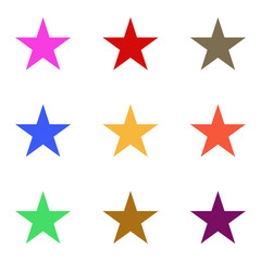 Nine multi-colored stars on a white background