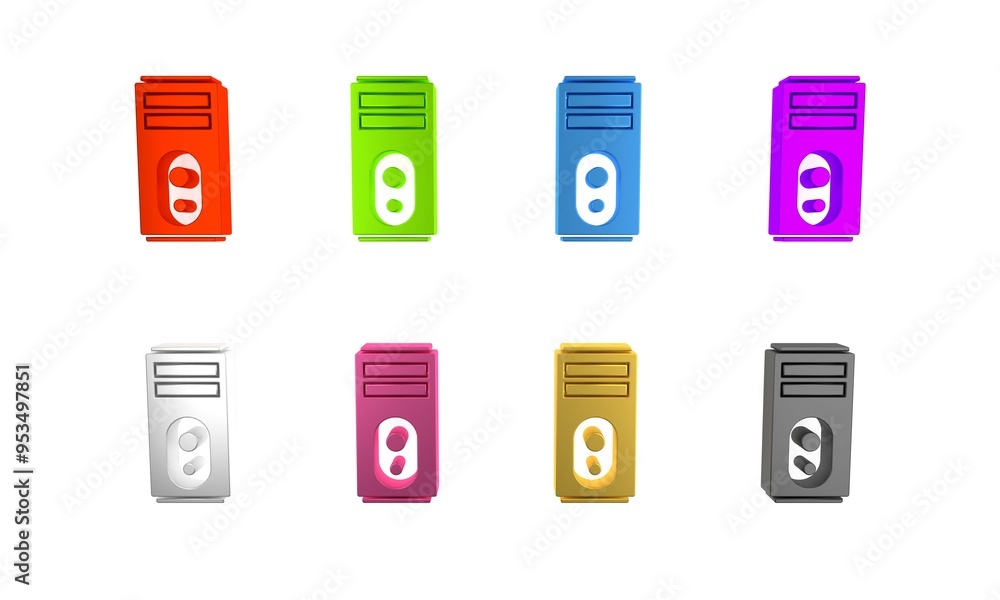 Poster colorful computer icon isolated on white background. pc component sign. minimalism concept. 3d rende
