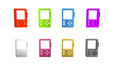 Colorful Portable video game console icon isolated on white background. Gamepad sign. Gaming concept. Minimalism concept. 3D render illustration