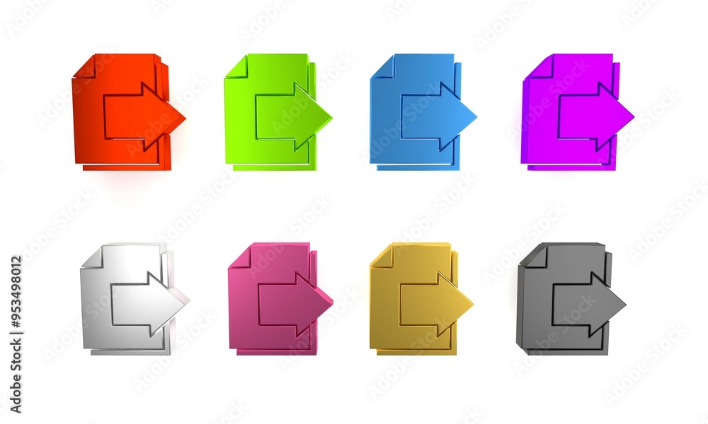 Poster colorful next page arrow icon isolated on white background. document file with arrow. send document.