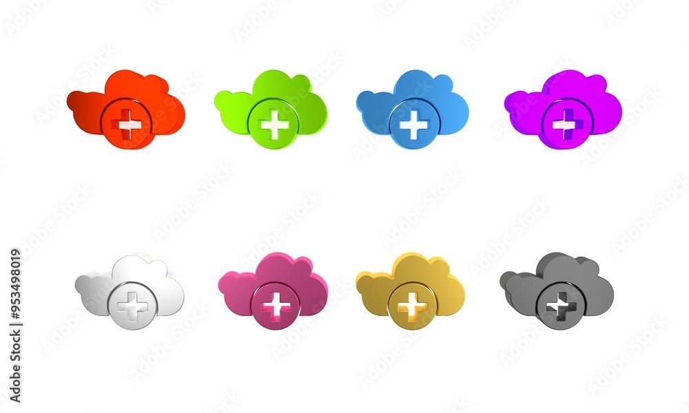 Poster colorful add cloud icon isolated on white background. data storage on the cloud. minimalism concept.