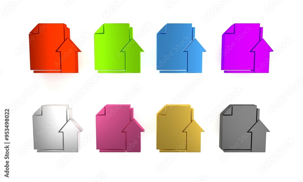 Poster colorful upload file document icon isolated on white background. document arrow. minimalism concept.